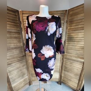 Gorgeous Calvin Klein Roses Dress with Gold Zipper and Flare Sleeves